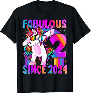 2 Year Old Girl Awesome Since 2024 Unicorn 2nd Birthday T-Shirt - T-Shirt | Black