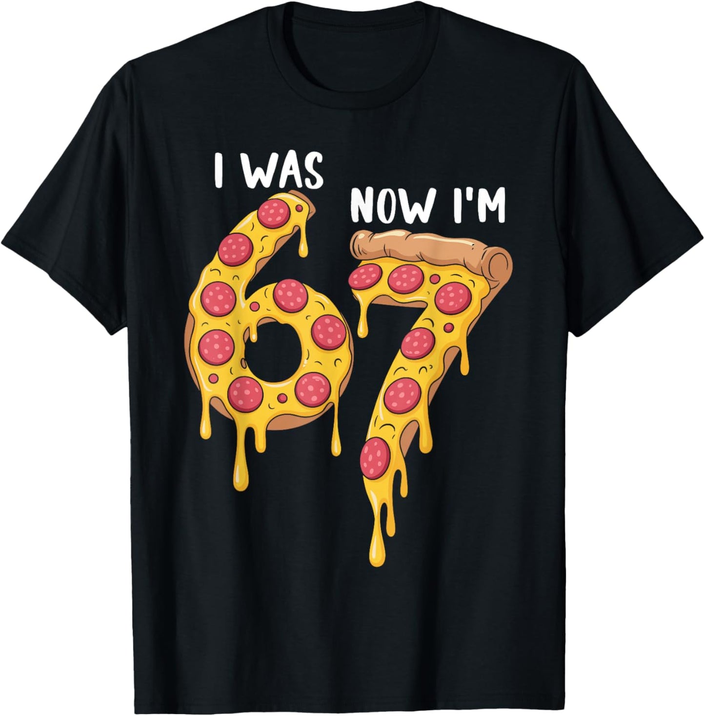 I was 6 Now I'm 7 Pizza Birthday 7 Year Old Theme Funny 67 T-Shirt - T-Shirt | Black