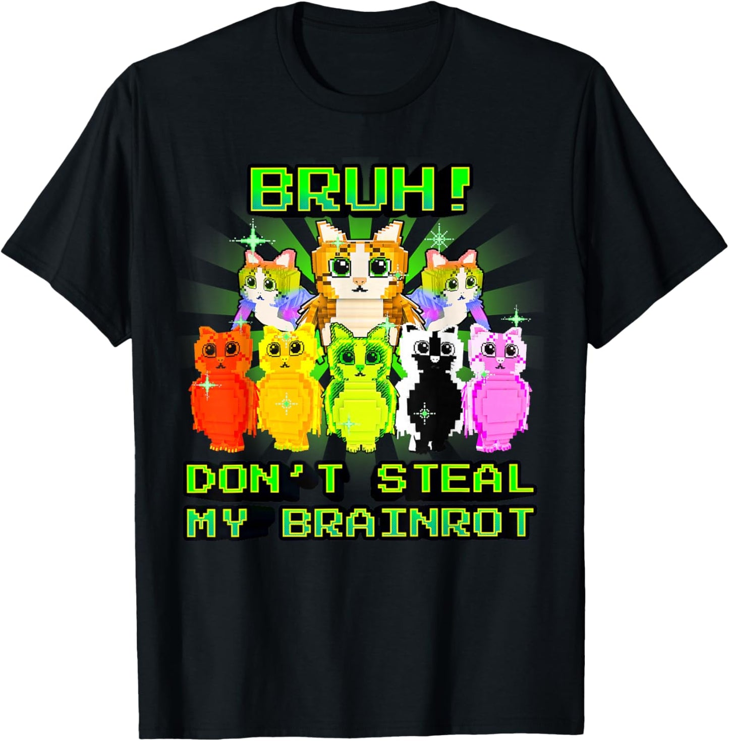 Bruh Don't Steal My Brainrot Funny Meowl Meme for Boys Kids T-Shirt - T-Shirt | Black