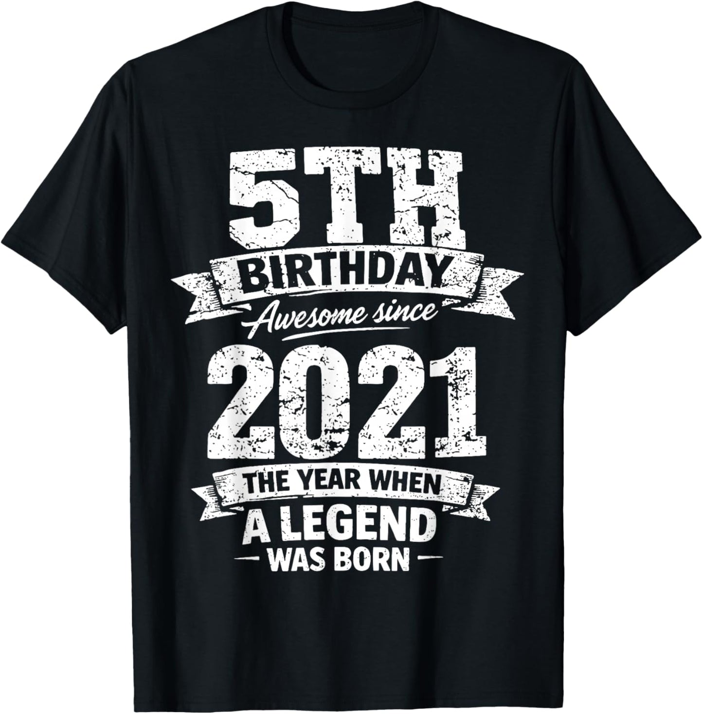 5 Year Old Vintage Awesome Since 2021 5th Birthday T-Shirt - T-Shirt | Black