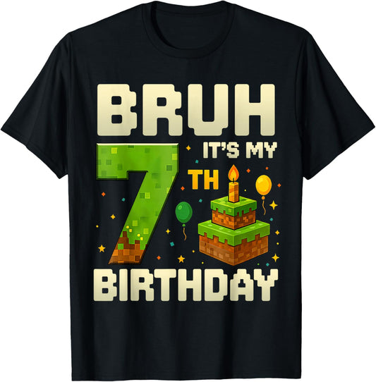 It's My 7th Birthday Game Pixel 7 Year Old Birthday Boy T-Shirt - T-Shirt | Black