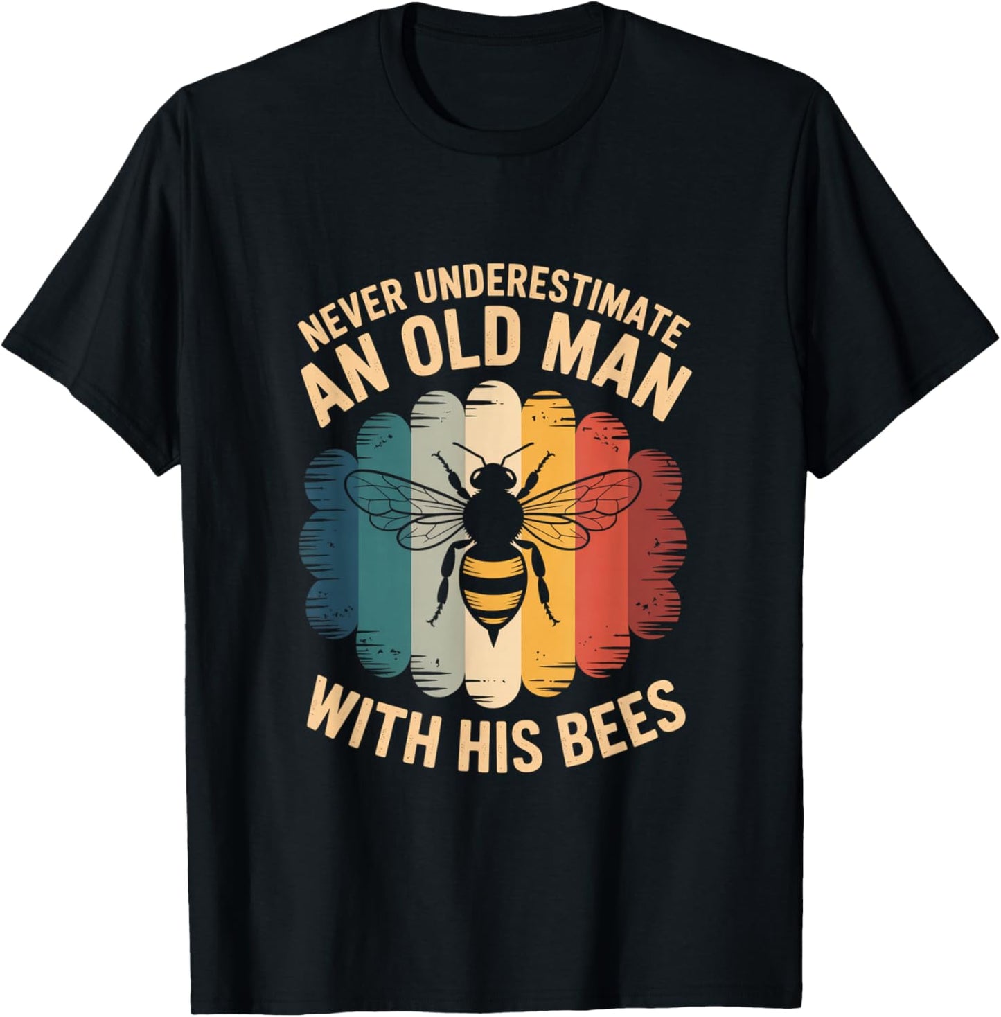 Never Underestimate an Old Man with His Bees Retro T-Shirt - T-Shirt | Black