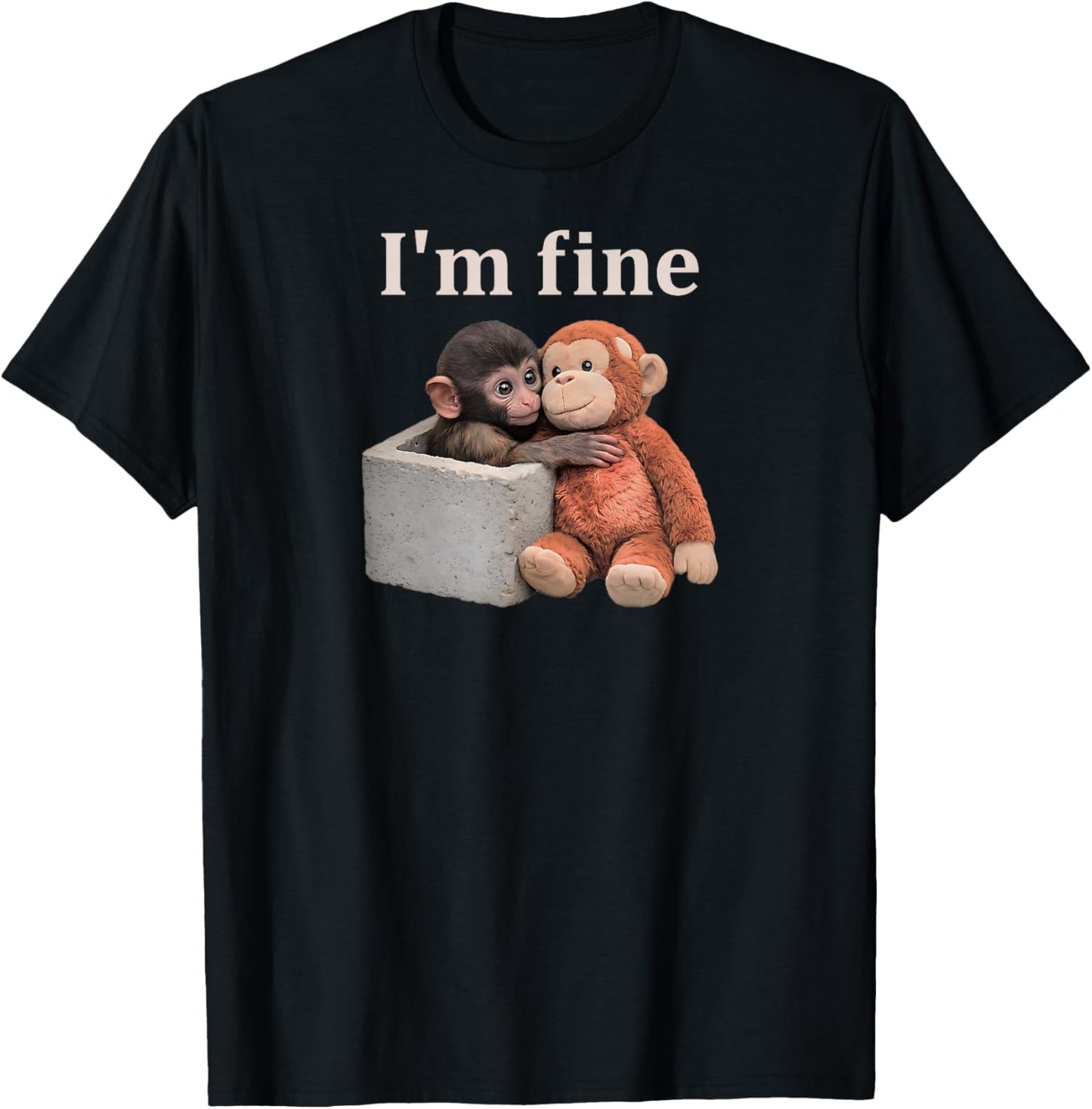 Sad Monkey Punch with an Orange Toy I'm Fine T-Shirt - T-Shirt | Black