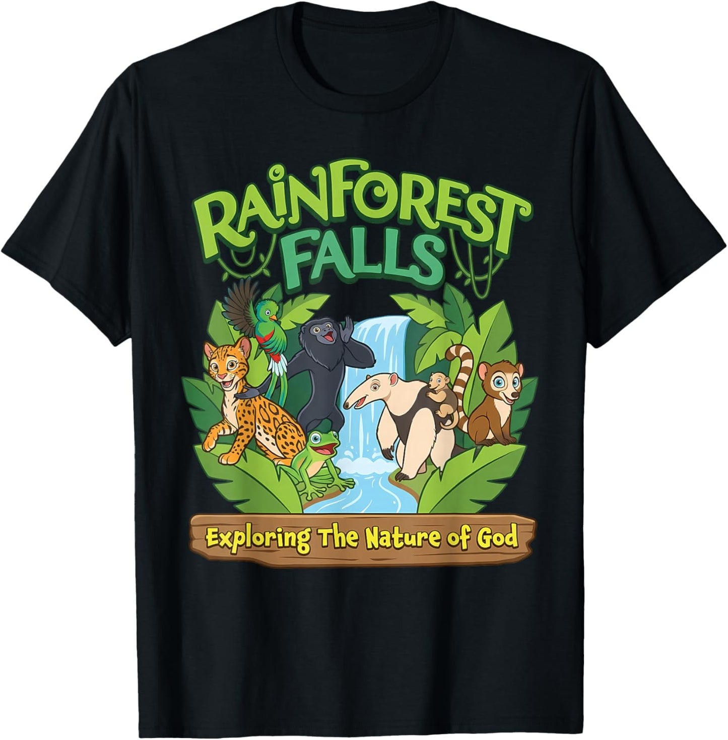 Kids VBS 2026 Rainforest Falls Exploring The Nature of God T-Shirt - T-Shirt | Black