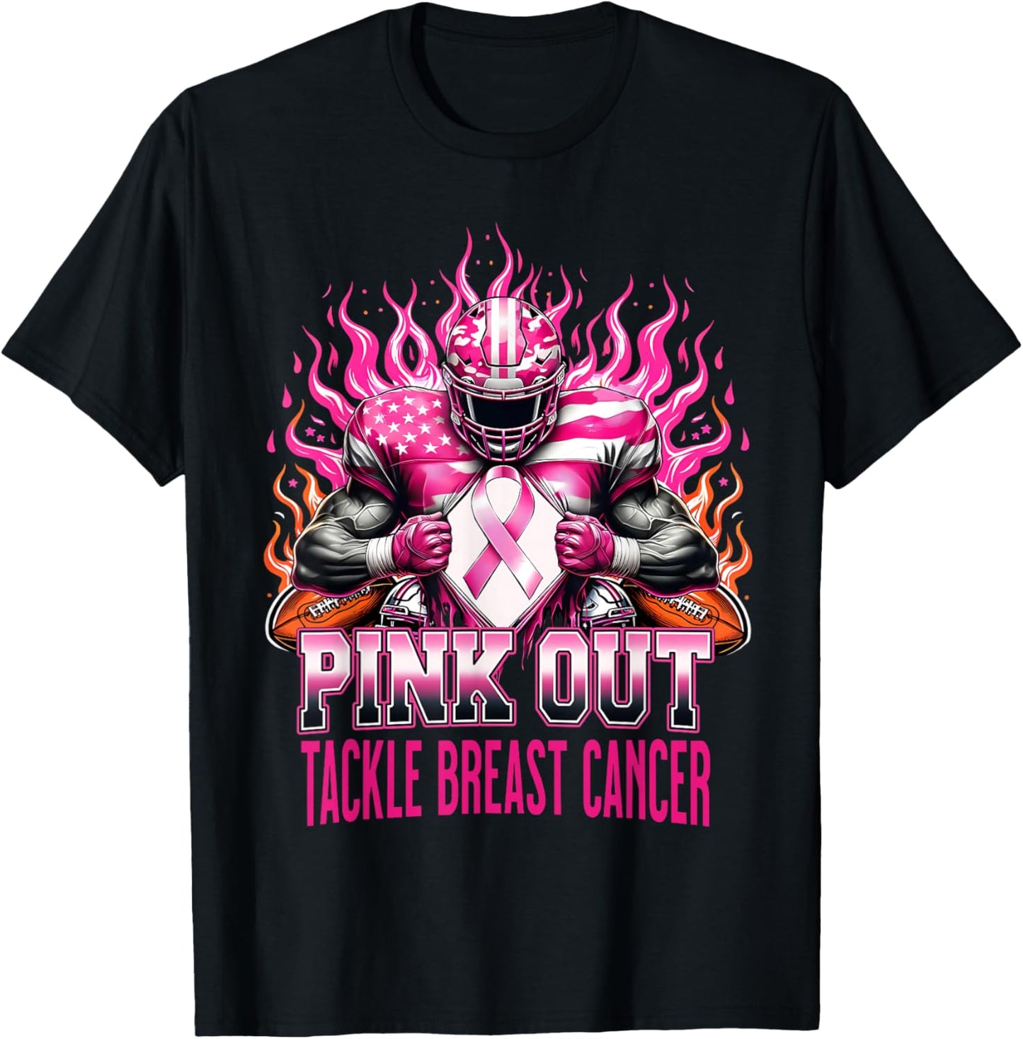 Pink Out Tackle Football Breast Cancer Awareness Men Boys T-Shirt - T-Shirt | Black