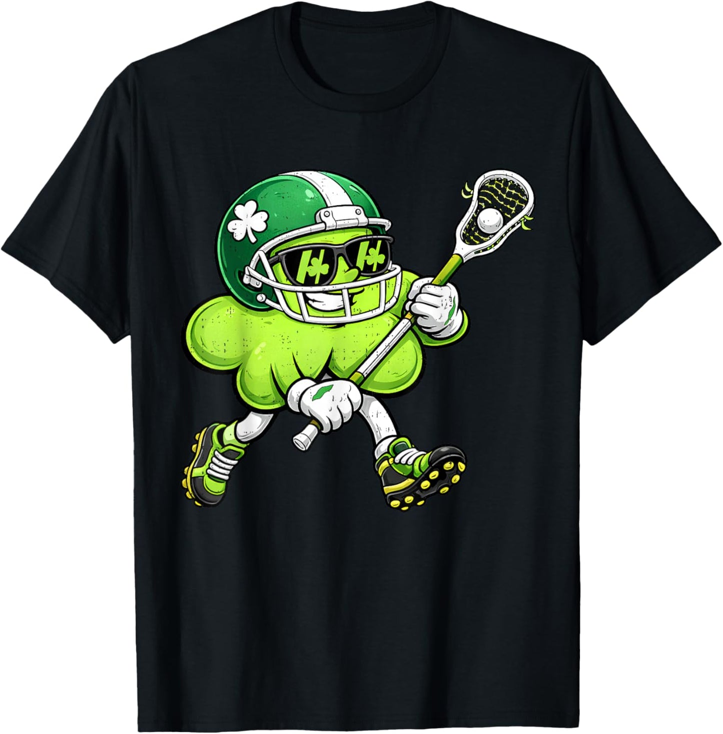 Lacrosse St Patricks Day Boys Kids Lax Sport Green Shamrock T-Shirt - T-Shirt | Black
