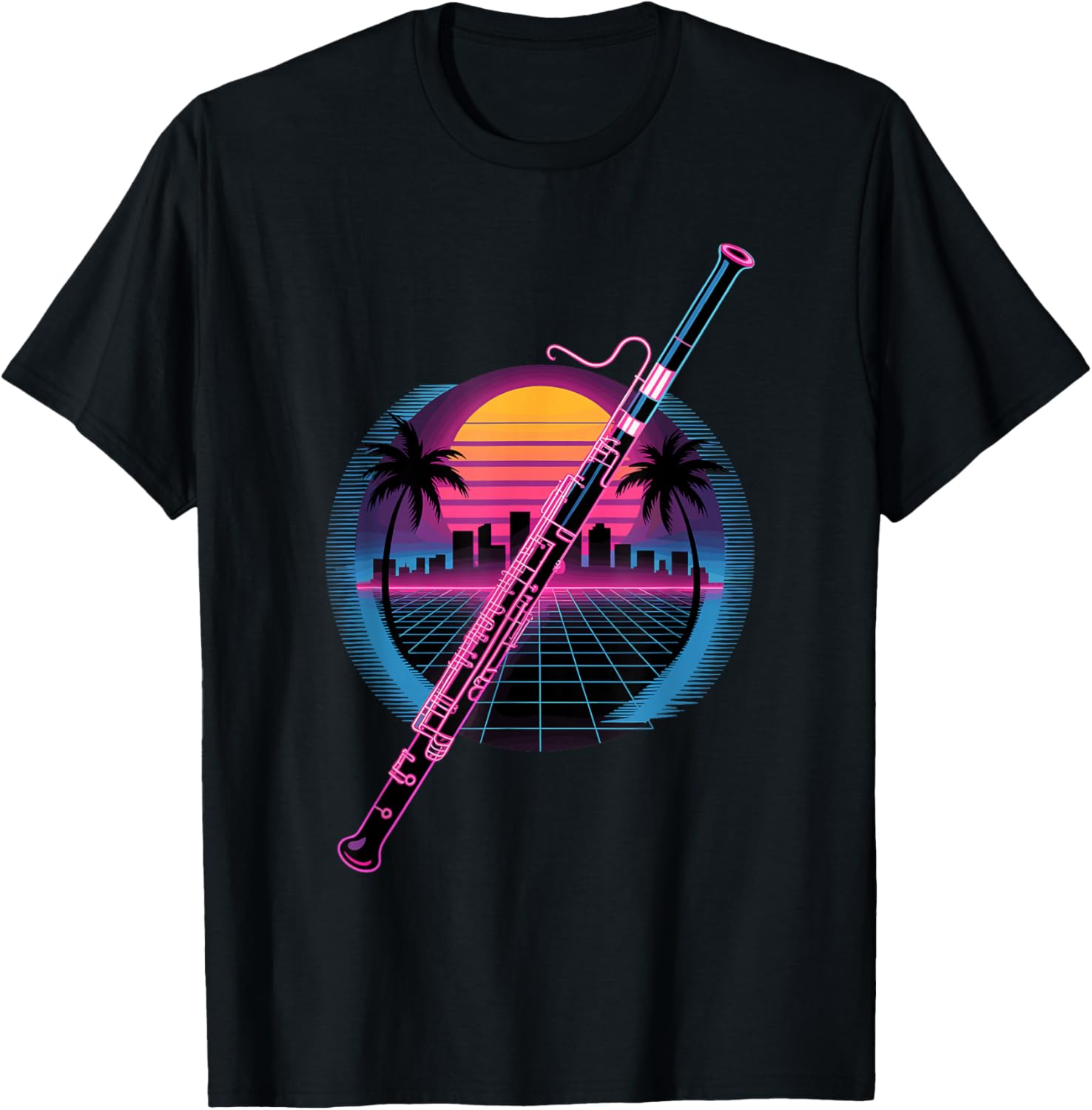 Retro Synthwave Bassoon Bassoonist T-Shirt - T-Shirt | Black