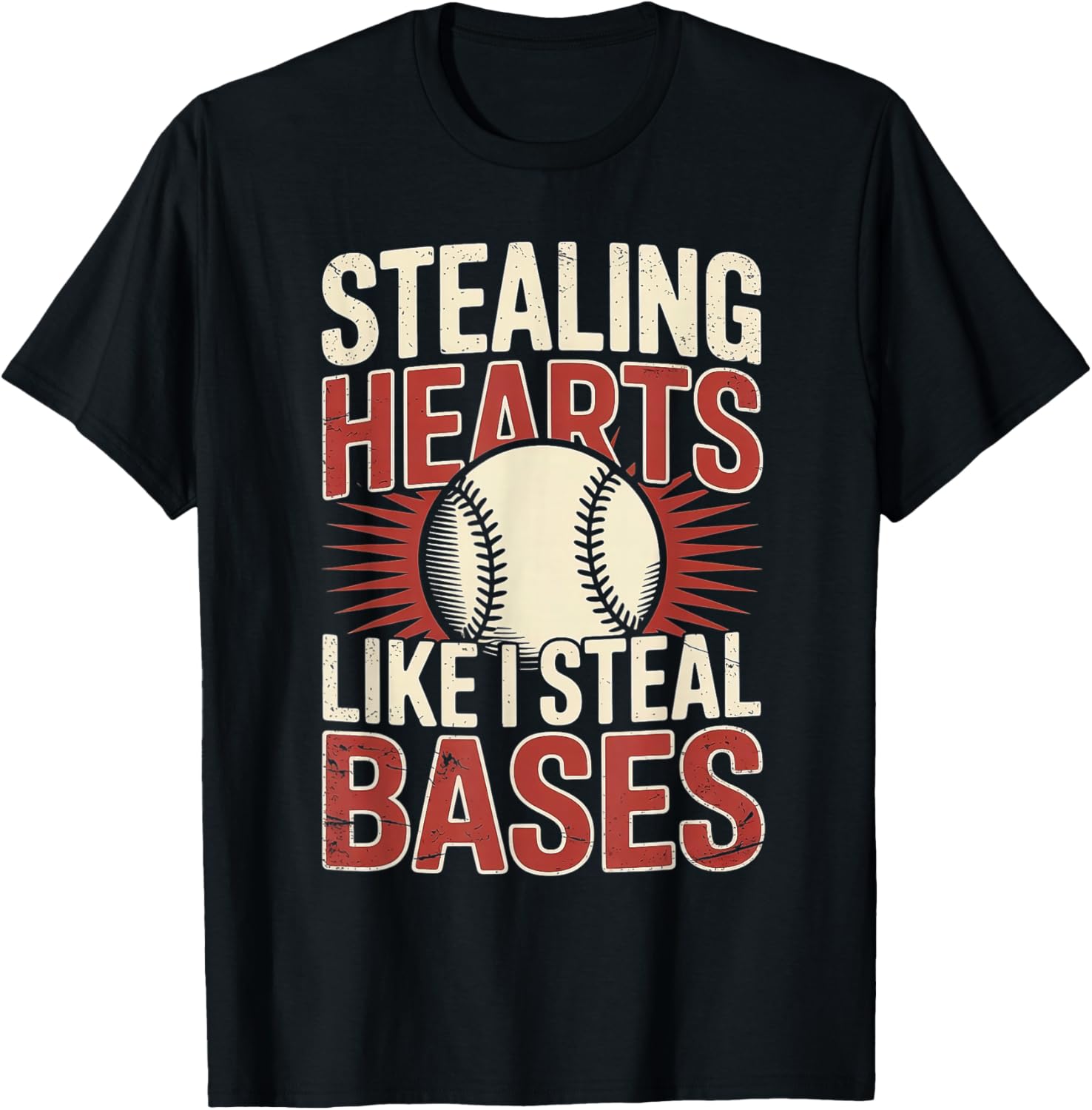 Stealing Hearts Like I Steal Bases Baseball Valentine Retro T-Shirt - T-Shirt | Black