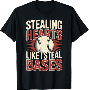 Stealing Hearts Like I Steal Bases Baseball Valentine Retro T-Shirt - T-Shirt | Black