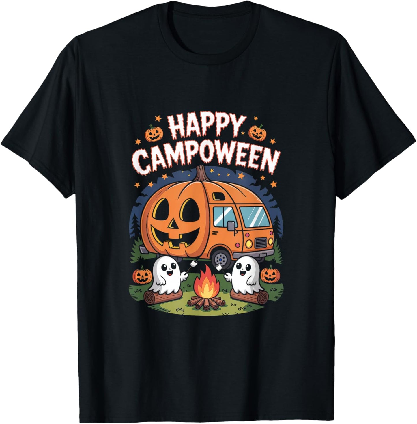 Happy Camp-O-Ween Halloween Camping Ghosts T-Shirt - T-Shirt | Black