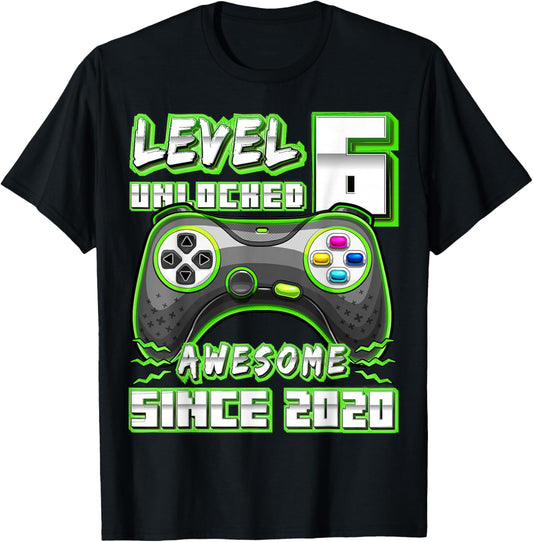 Level 6 Unlocked Birthday Boy Gamer 6 Year Video Game 2020 T-Shirt - T-Shirt | Black