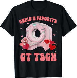 Cupid's Favorite CT Tech Radiology Valentines Day Xray Tech T-Shirt - T-Shirt | Black