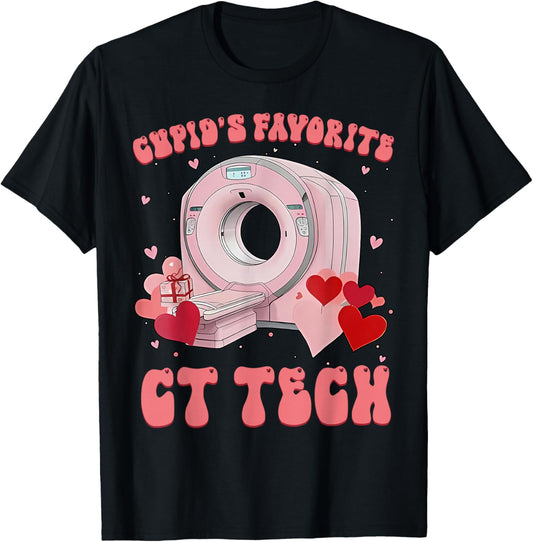 Cupid's Favorite CT Tech Radiology Valentines Day Xray Tech T-Shirt - T-Shirt | Black