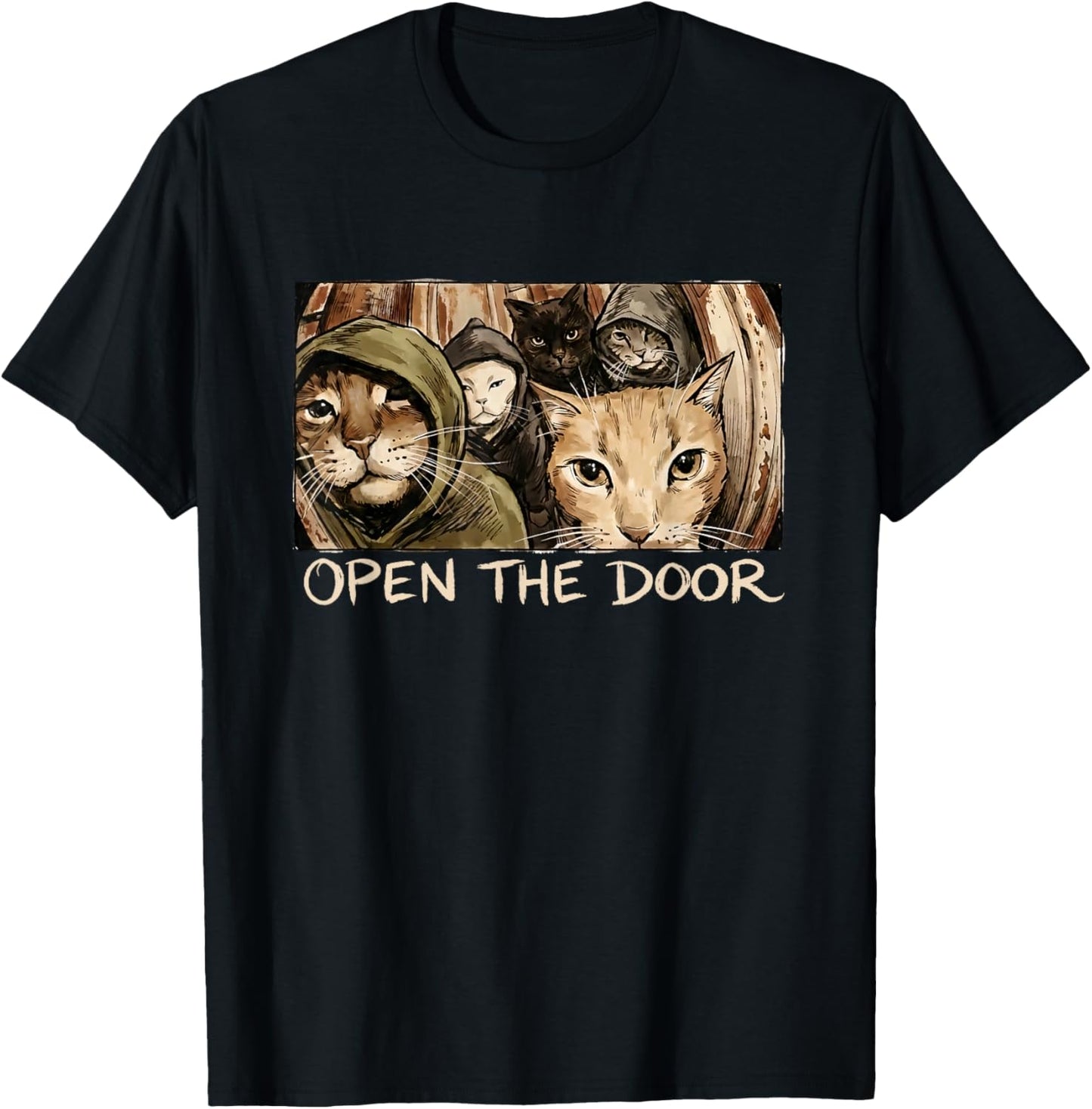 Vintage Open The Door Funny Meme Gang Sarcastic Cat Lover T-Shirt - T-Shirt | Black