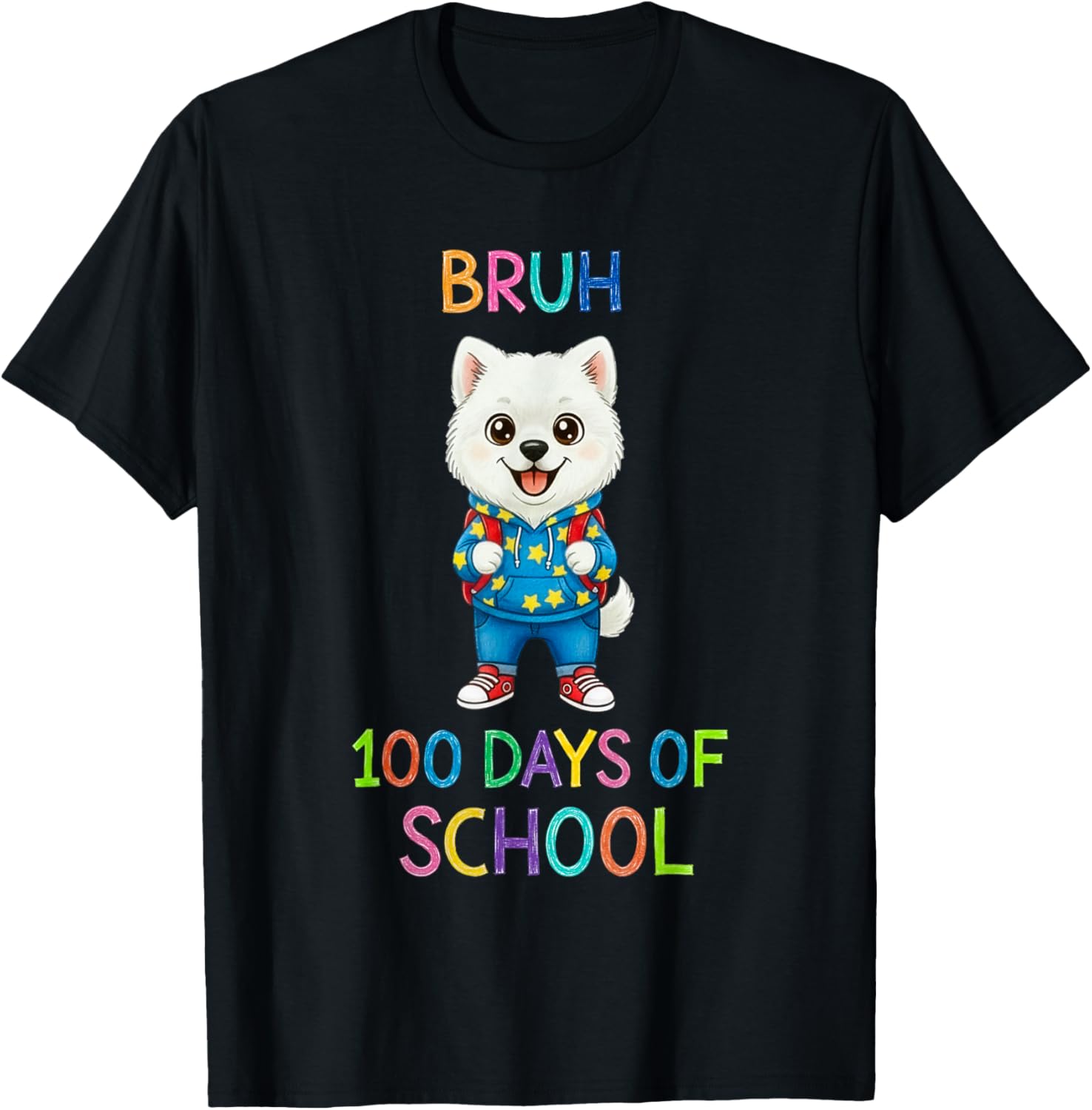 Bruh 100 Days of School Funny Kids Boys Girls Dog T-Shirt - T-Shirt | Black