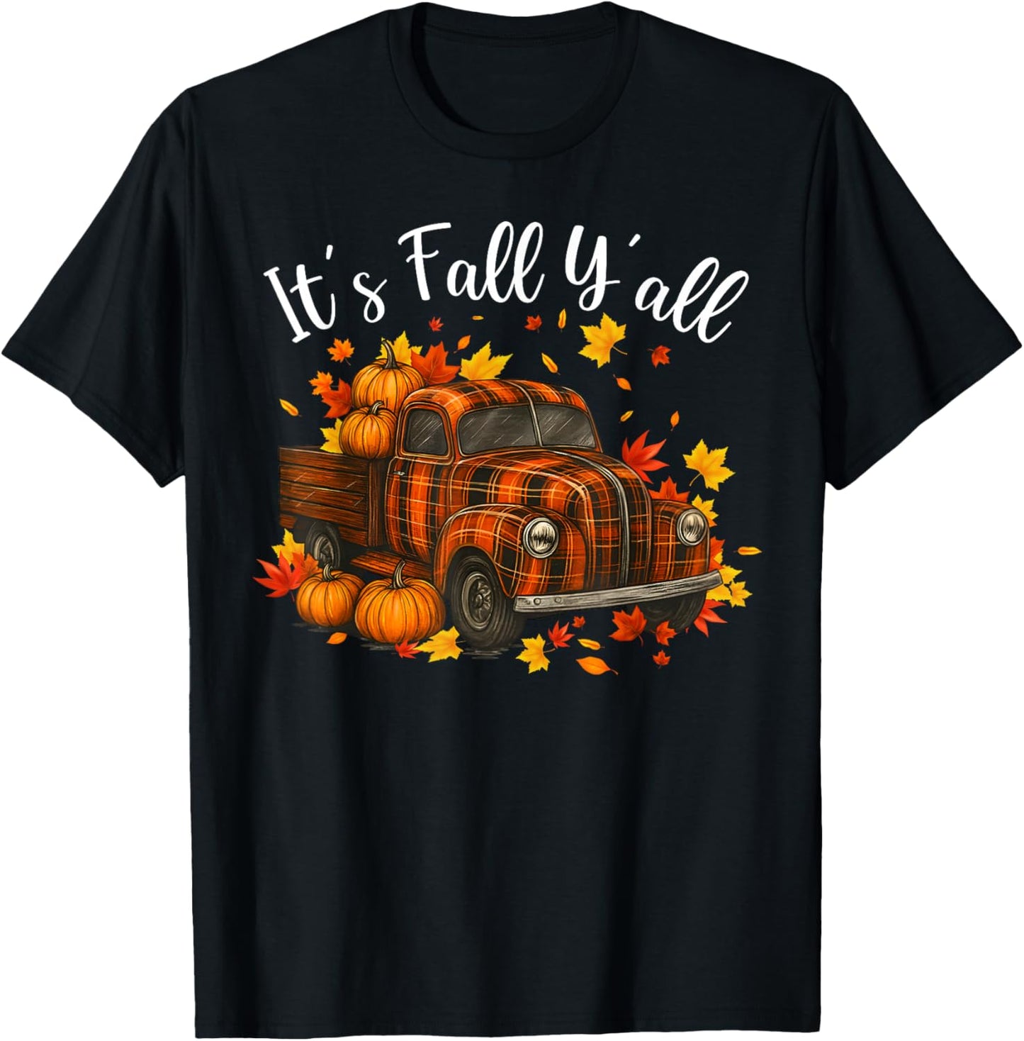 It's Fall Y'all Pumpkin Truck Autumn Tree Hello Fall T-Shirt - T-Shirt | Black