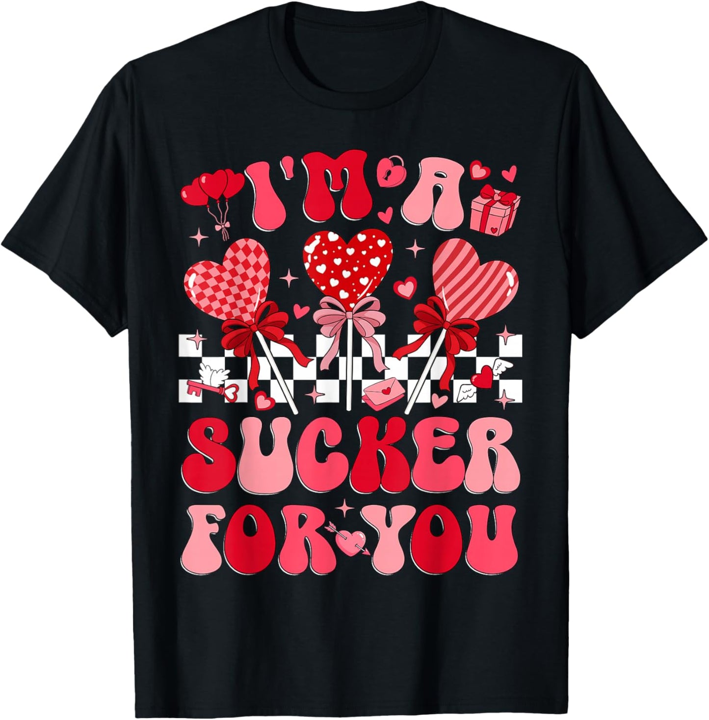 I'm A Sucker for You Retro Heart Candy Valentine Groovy Girl T-Shirt - T-Shirt | Black