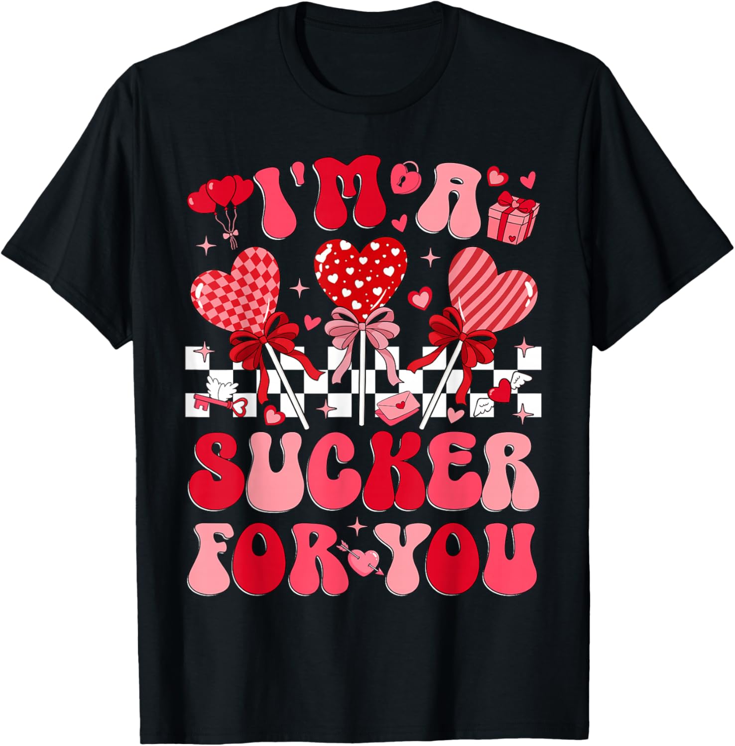 I'm A Sucker for You Retro Heart Candy Valentine Groovy Girl T-Shirt - T-Shirt | Black