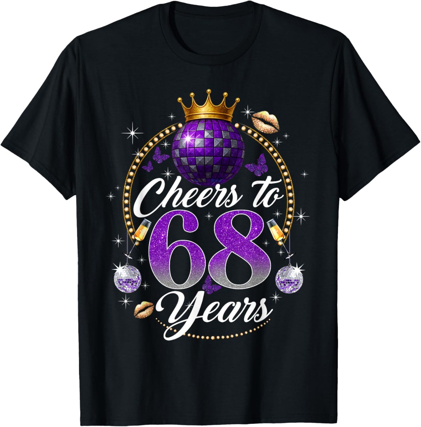 Cheers to 68 Years Old Wedding Anniversary 68th Birthday T-Shirt - T-Shirt | Black