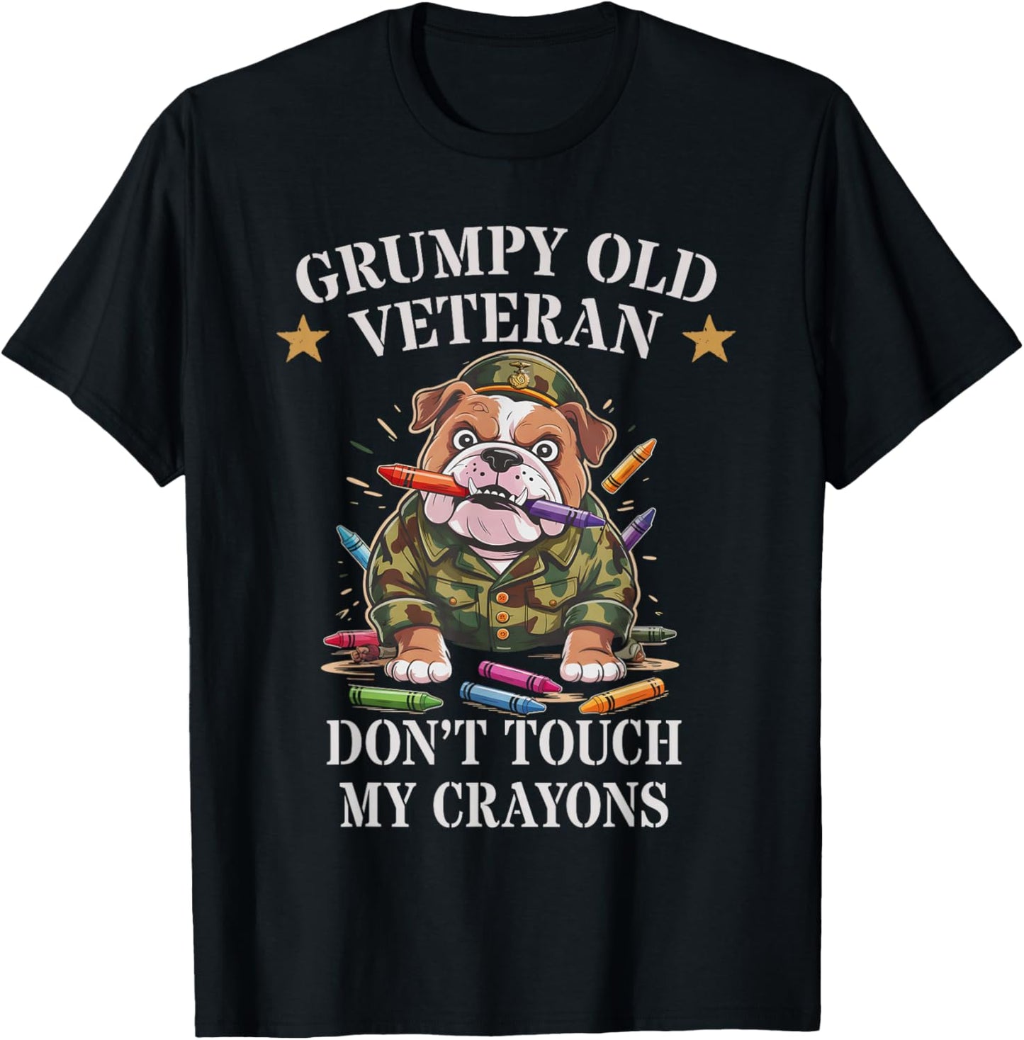 Grumpy Old Veteran Military Family Don't Touch My Crayons T-Shirt - T-Shirt | Black
