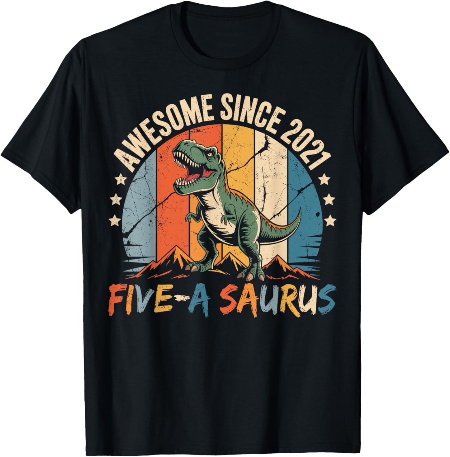 5 Year Old Dinosaur 5th Birthday Five Saurus Boys Kids T-Shirt - T-Shirt | Black