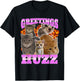 Greetings Huzz Cat Meme Funny Bootleg Graphic T-Shirt - T-Shirt | Black