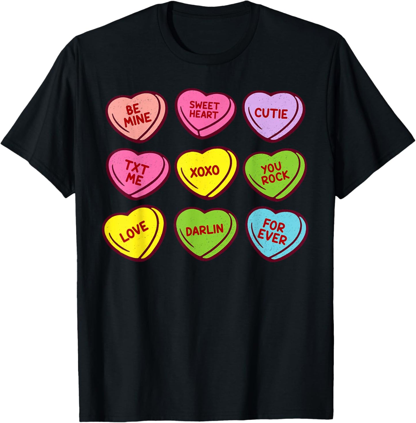 Vintage Valentines Conversation Hearts Candy Women Men Kids T-Shirt - T-Shirt | Black