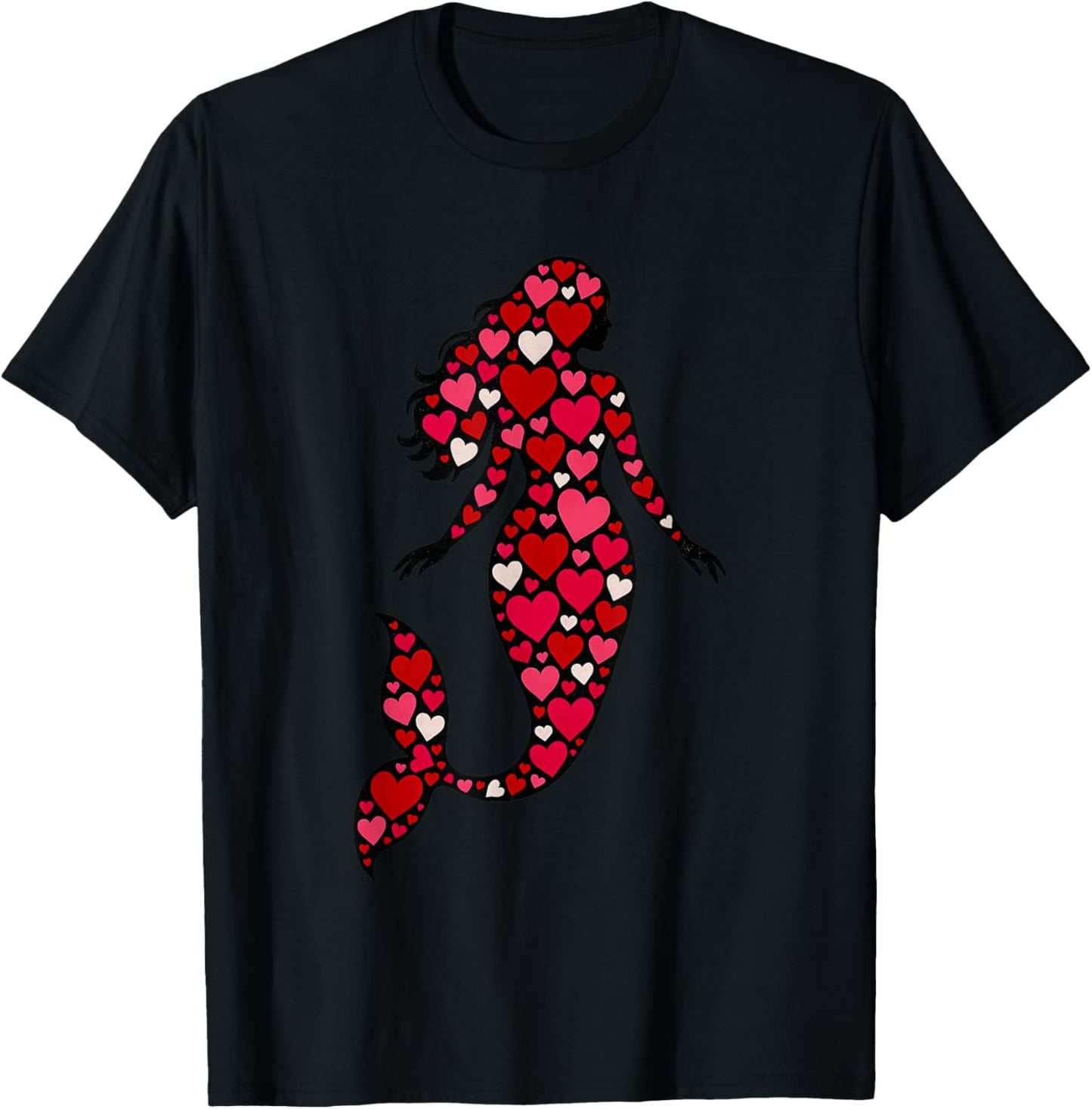 Pink Red Heart Valentines Day Girls Mermaid T-Shirt - T-Shirt | Black