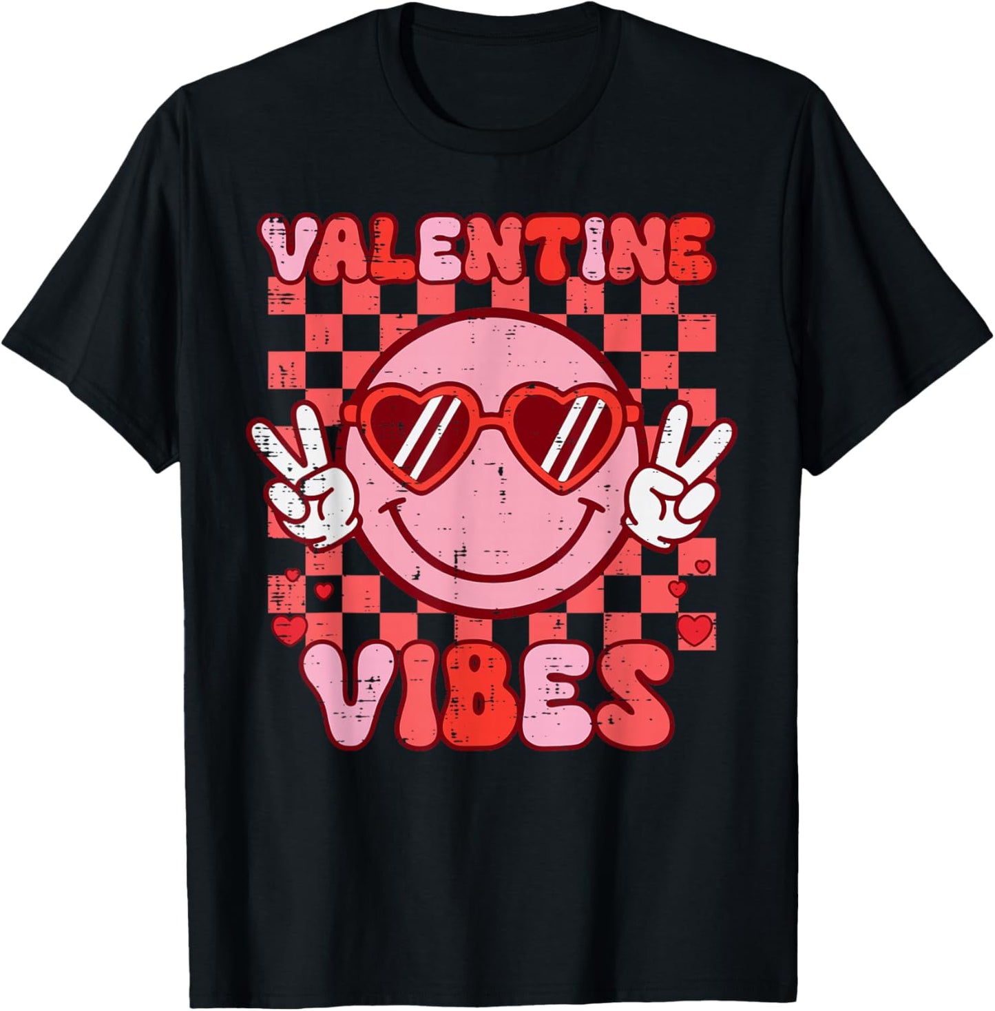 Valentine Vibes Peace Vintage Valentine Women Men Kids T-Shirt - T-Shirt | Black
