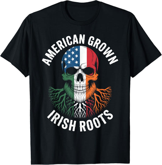 American Grown Irish Roots Funny Ireland Flag T-Shirt - T-Shirt | Black