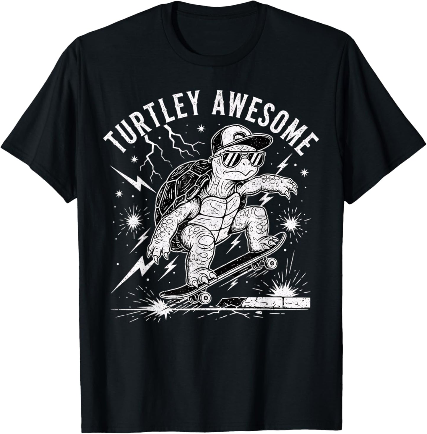 Turtley Awesome Turtle Rockstar Skateboard Pun Funny Graphic T-Shirt - T-Shirt | Black