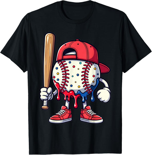 Funny Baseball Gifts Baseball Apparel Youth Kids Drip T-Shirt - T-Shirt | Black