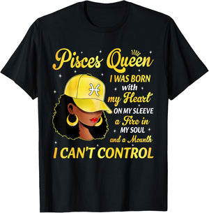 Pisces Queen Black Woman with Cap Hat Afro Girl Zodiac T-Shirt - T-Shirt | Black