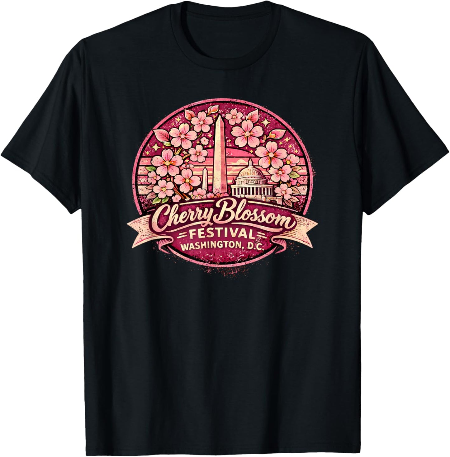 Spring Cherry Blossom Festival Washington DC Floral Artwork T-Shirt - T-Shirt | Black