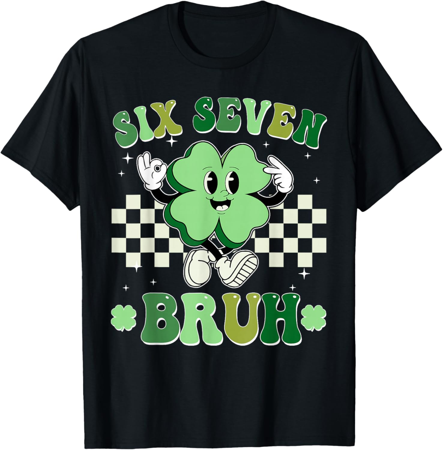 Six Seven Bruh Shamrock 67 Meme St Patrick's Day Boys Girls T-Shirt - T-Shirt | Black