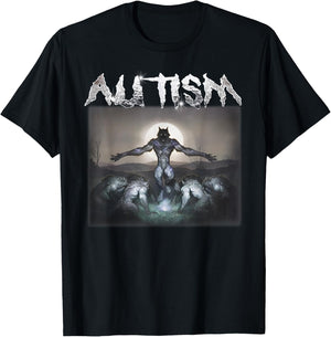 Funny Meme Wolf Moon Autism Awareness Humor Wolves Vintage T-Shirt - T-Shirt | Black