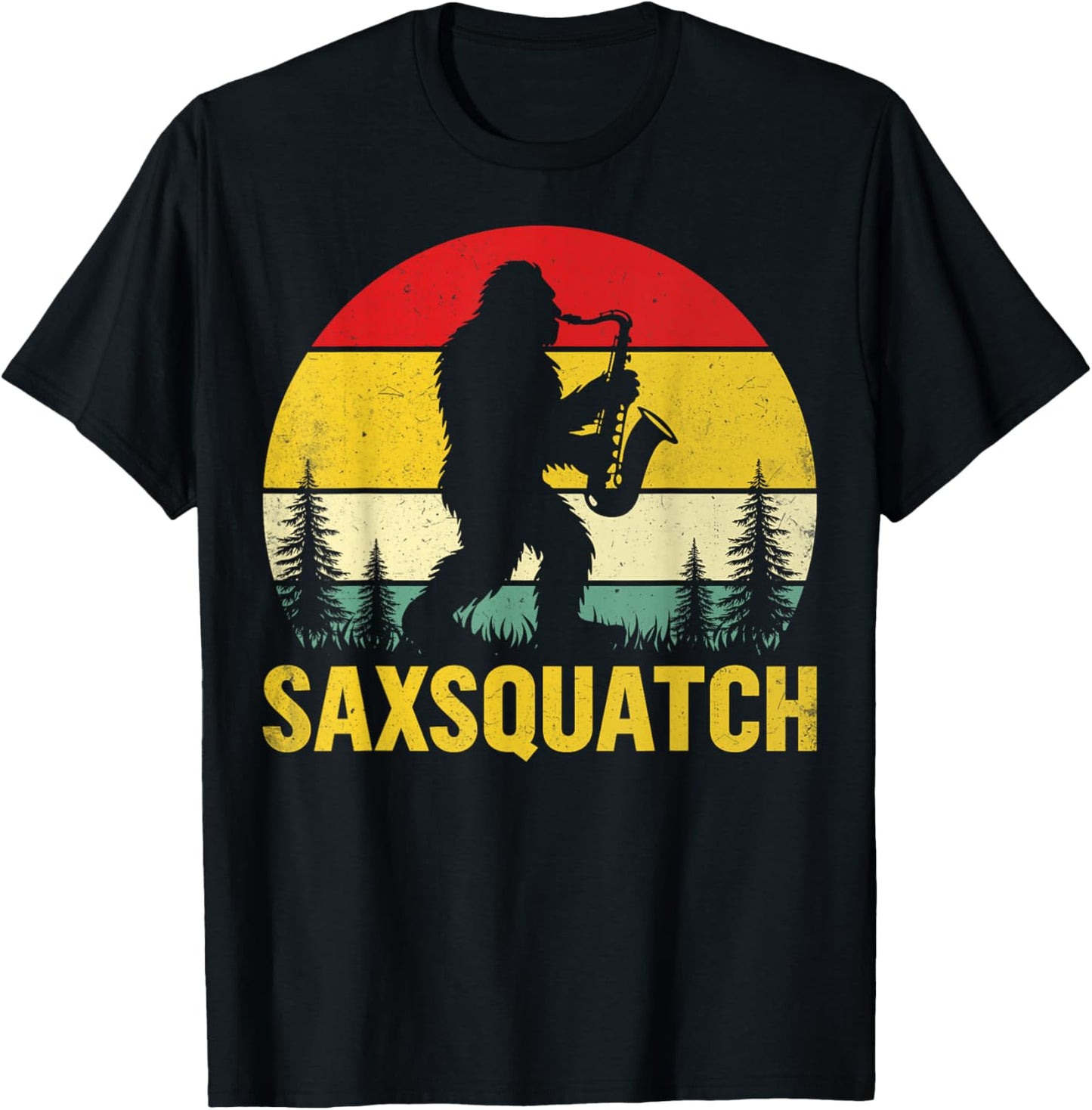 Sax-Squatch Saxophonist Sasquatch Bigfoot Playing Saxophone T-Shirt - T-Shirt | Black