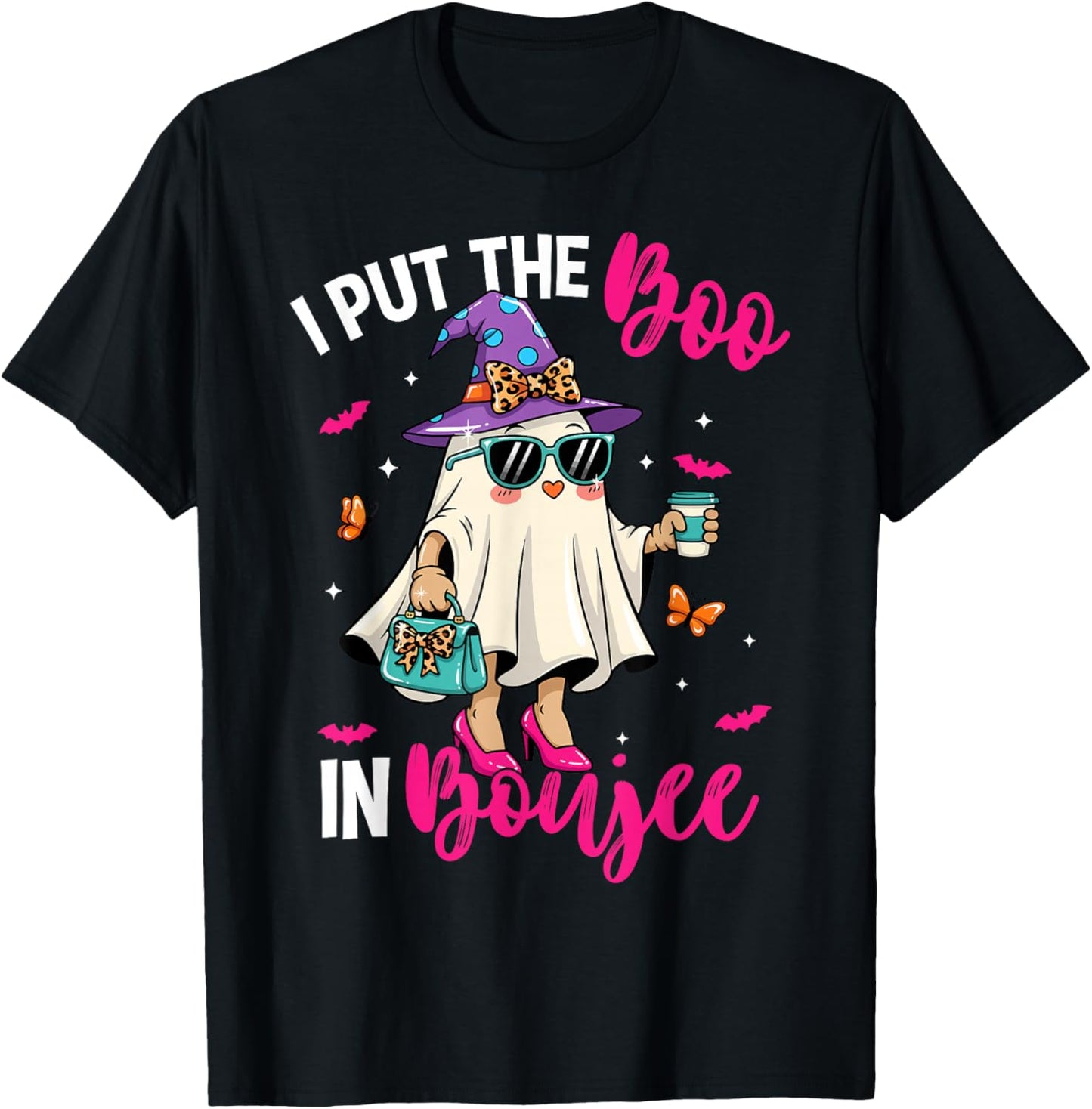 Spooky Ghost Pink I Put The Boo in Boujee Boo-Jie Halloween T-Shirt - T-Shirt | Black