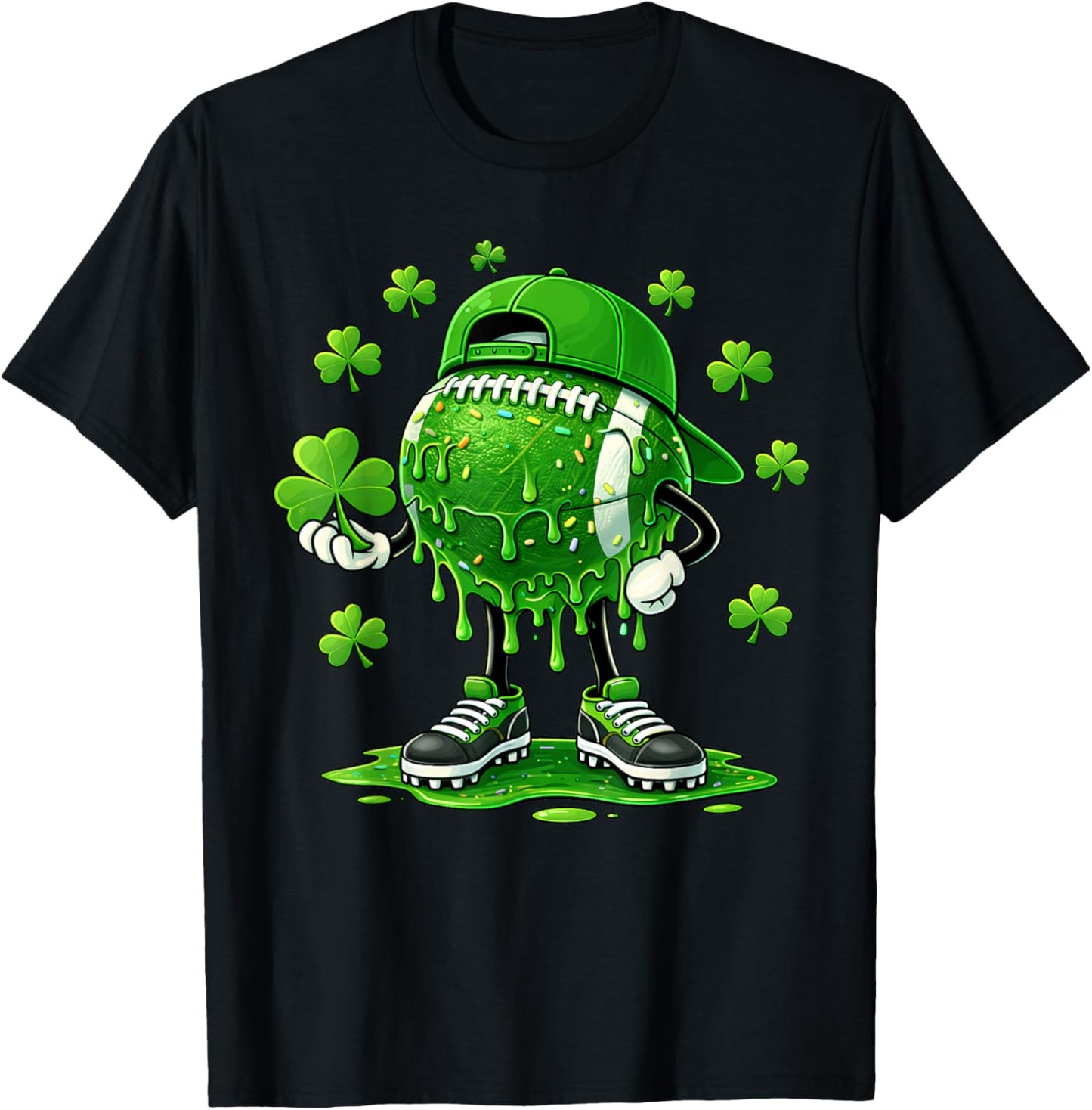 Football St Patricks Day Boys Kids Drip Sport Green Shamrock T-Shirt - T-Shirt | Black