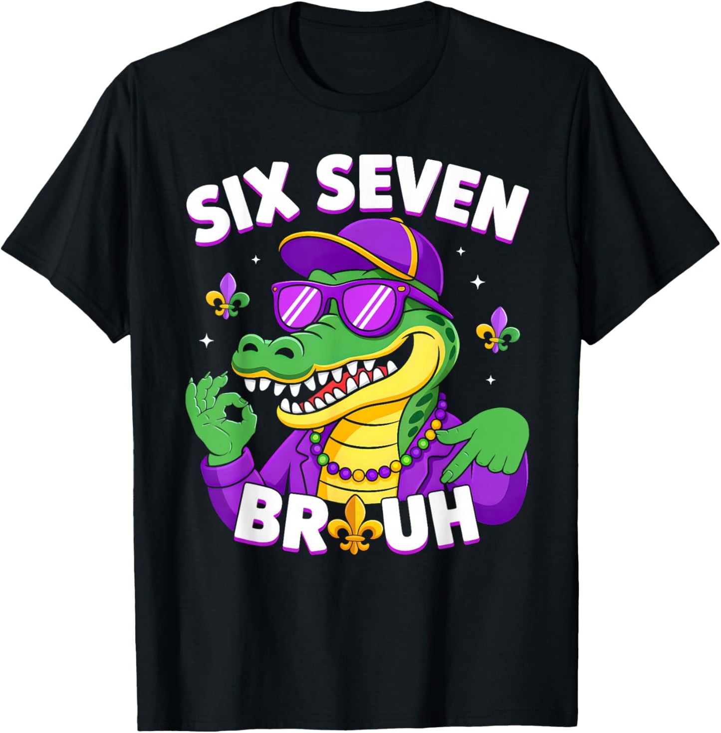 67 Mardi Gras Alligator Mardigator Six Seven Bruh Boys 6 7 T-Shirt - T-Shirt | Black