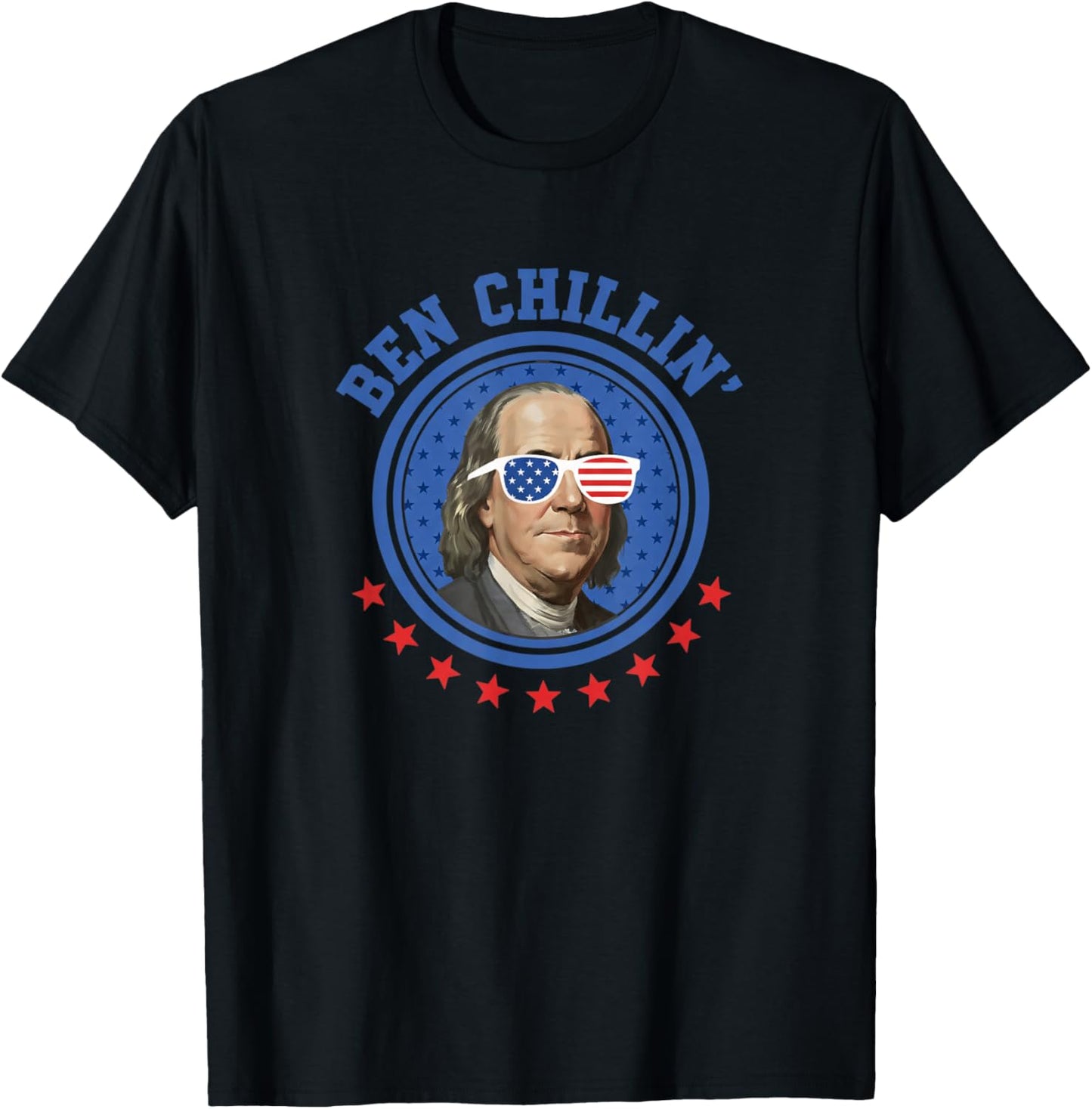 USA Ben Chillin', Ben Franklin American Flag Shades T-Shirt - T-Shirt | Black