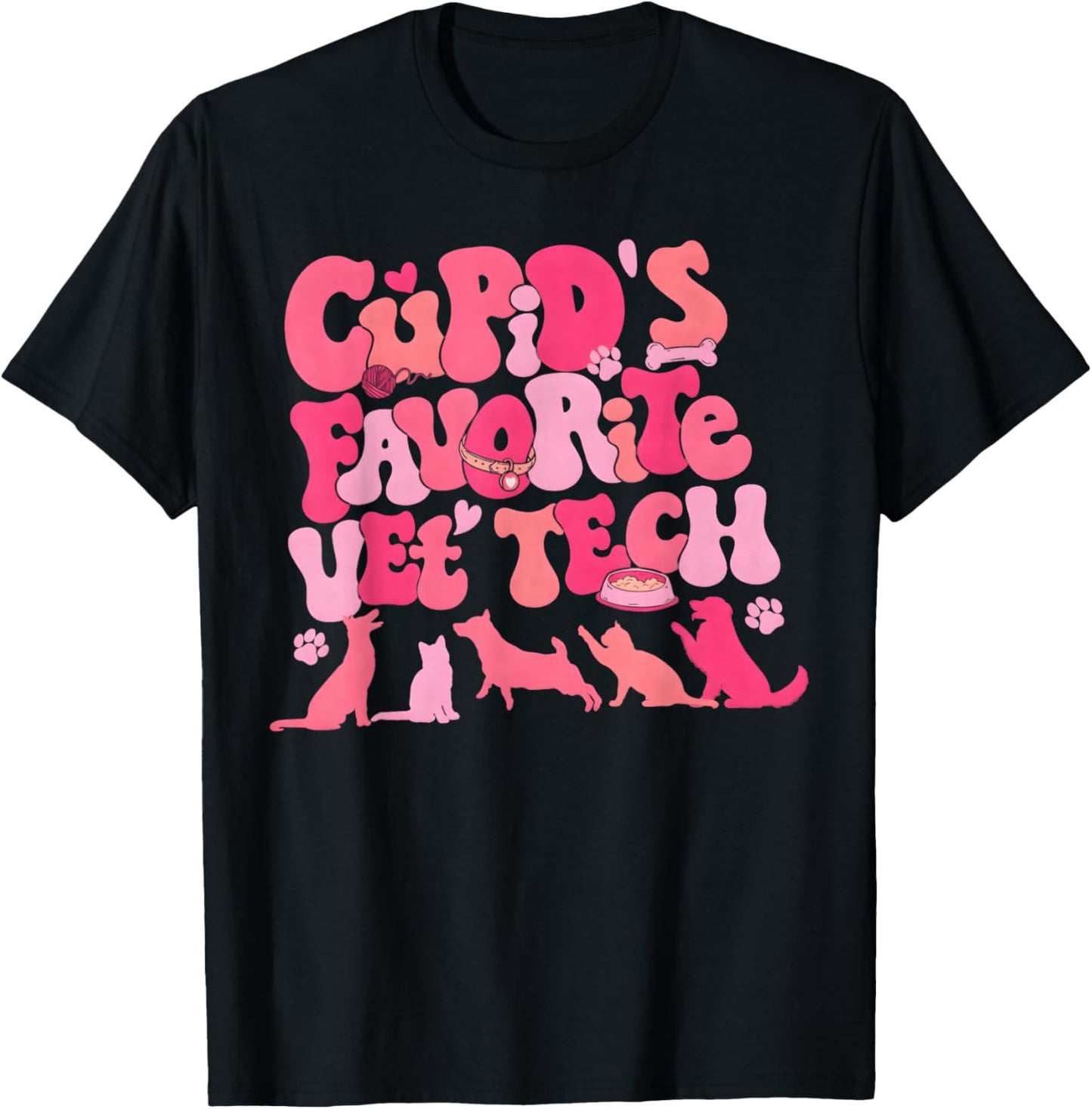 Cupid's Favorite Vet Tech Shirt Valentines Veterinarian T-Shirt - T-Shirt | Black