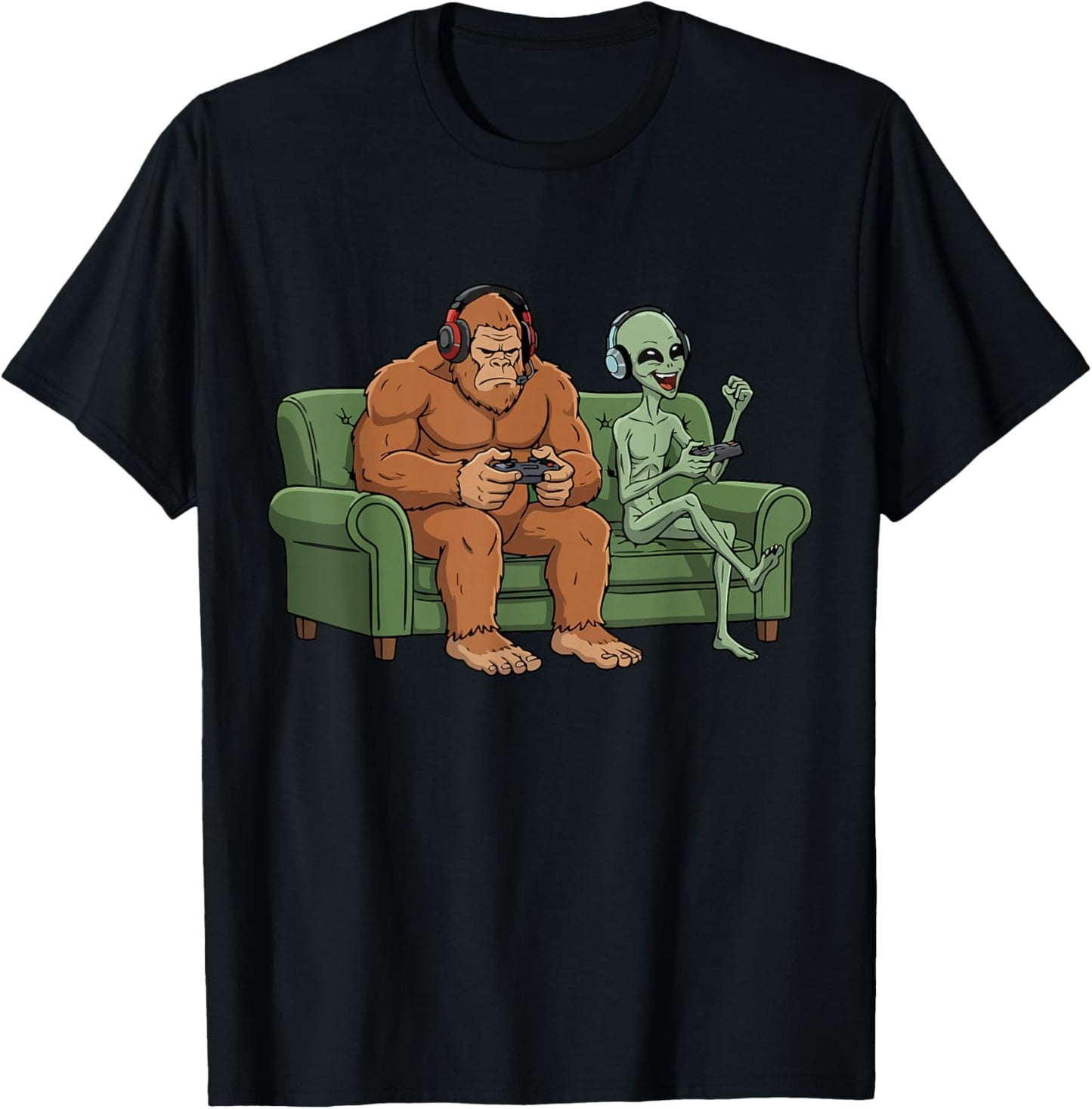 Bigfoot Alien Video Games Gaming Sasquatch UFO Men Boys Kids T-Shirt - T-Shirt | Black