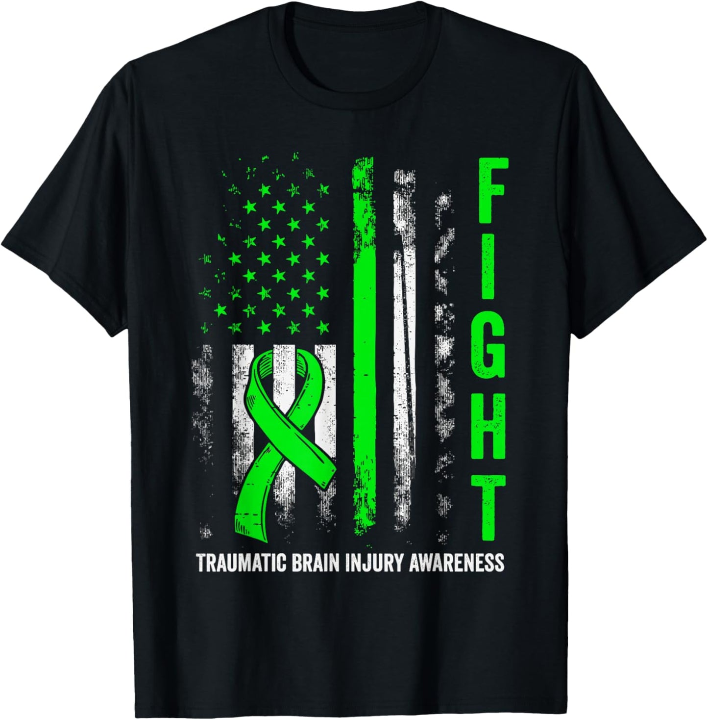 American US Flag Fight Traumatic Brain Injury Awareness T-Shirt - T-Shirt | Black
