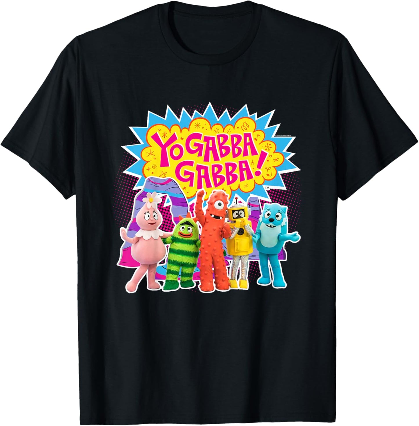 Kids Yo Gabba Gabba! Colorful Character Photo TV Show T-Shirt - T-Shirt | Black