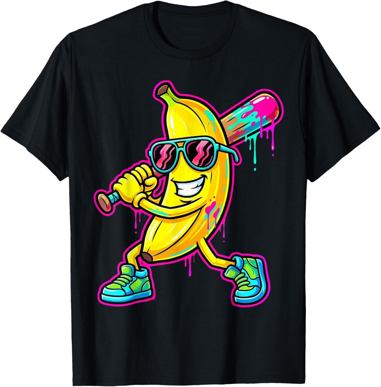 Banana Funny Baseball Drip Ice Cream Kids Youth Boys Girls T-Shirt - T-Shirt | Black