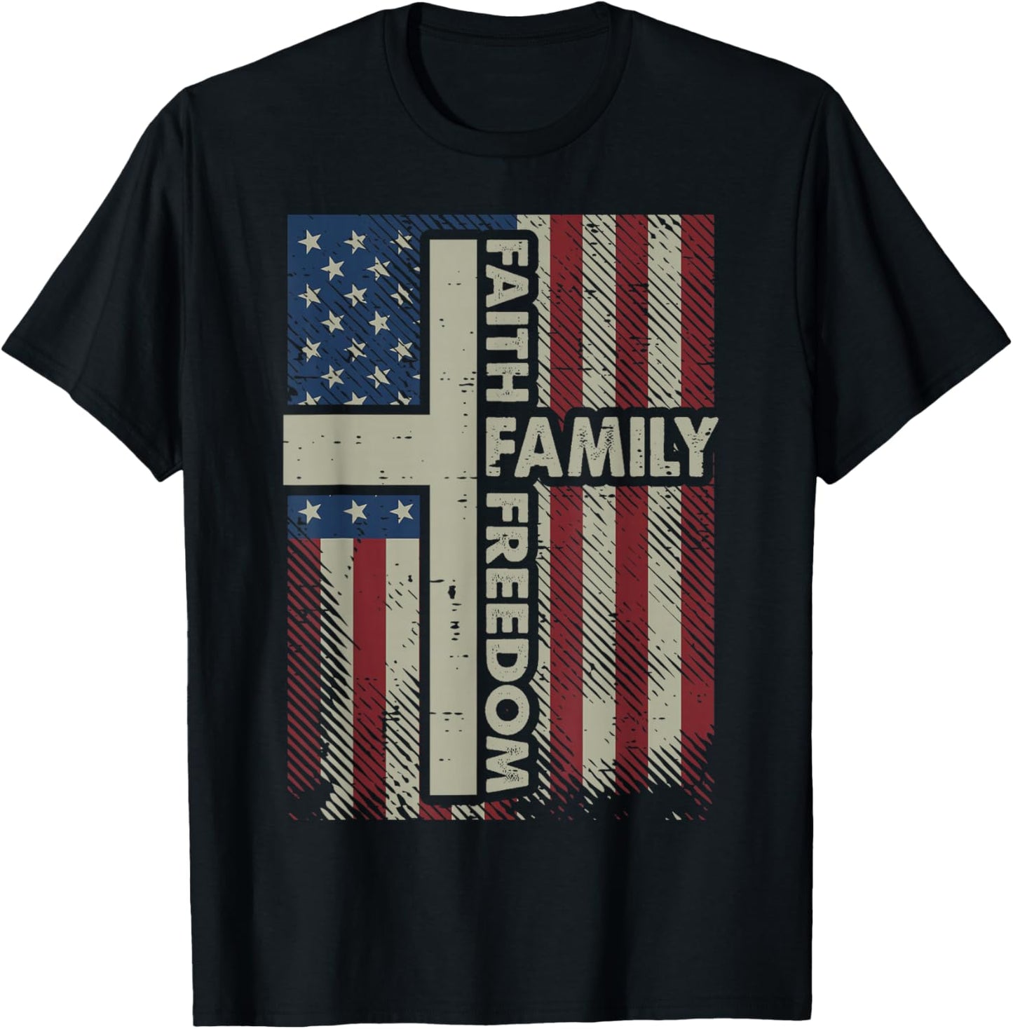 Faith US Flag Christian Religious God Jesus Men Women Kids T-Shirt - T-Shirt | Black