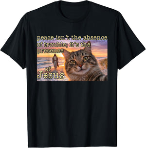 Christian Cat Selfie Peace Presence of Jesus Funny Faith T-Shirt - T-Shirt | Black