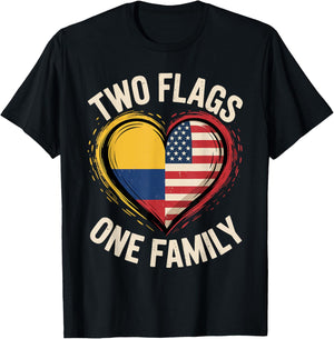 Two Flags One Family American Colombian USA Colombia America T-Shirt - T-Shirt | Black