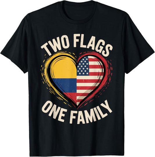Two Flags One Family American Colombian USA Colombia America T-Shirt - T-Shirt | Black